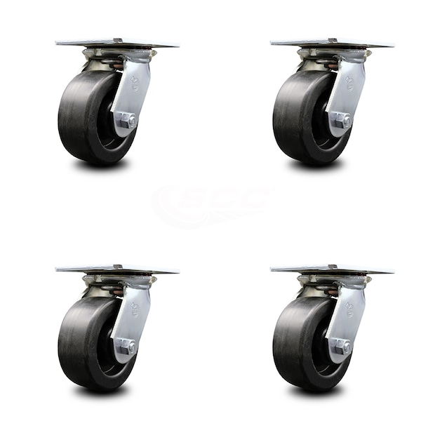 5 Inch Heavy Duty Polyolefin Caster Set with Ball Bearings SCC, 4PK